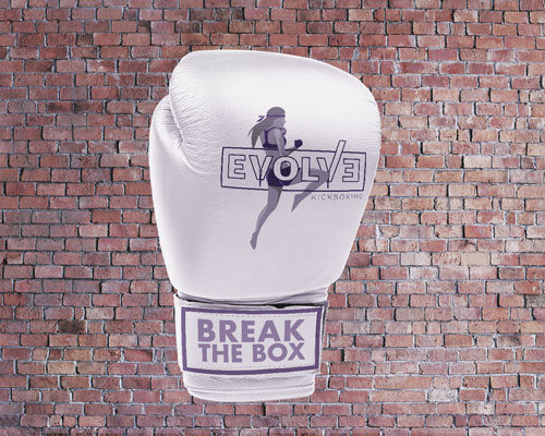 Evolve Kickboxing branded boxing gloves